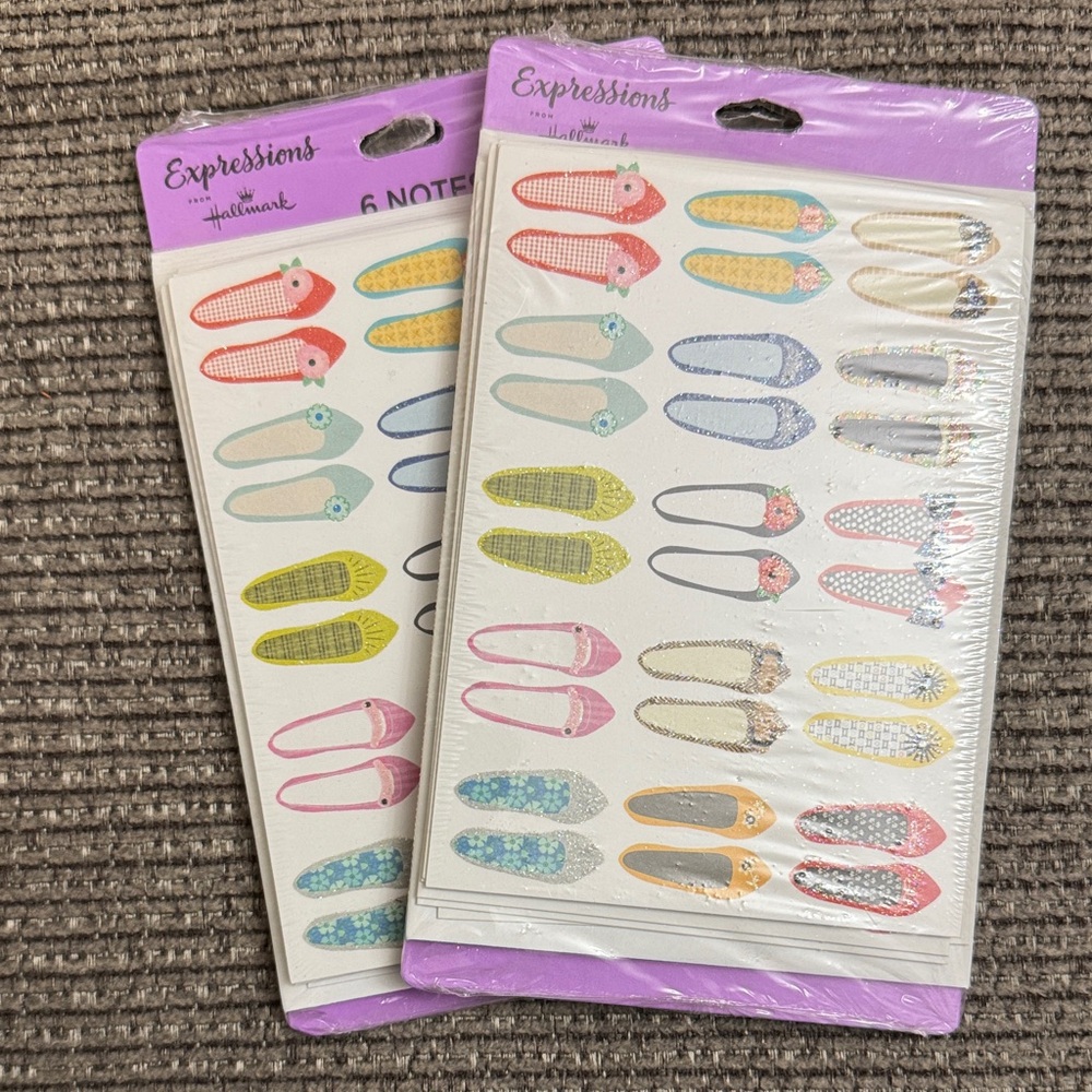 Hallmark Expressions Notecards with Colorful Glitter Shoe Designs Blank Inside